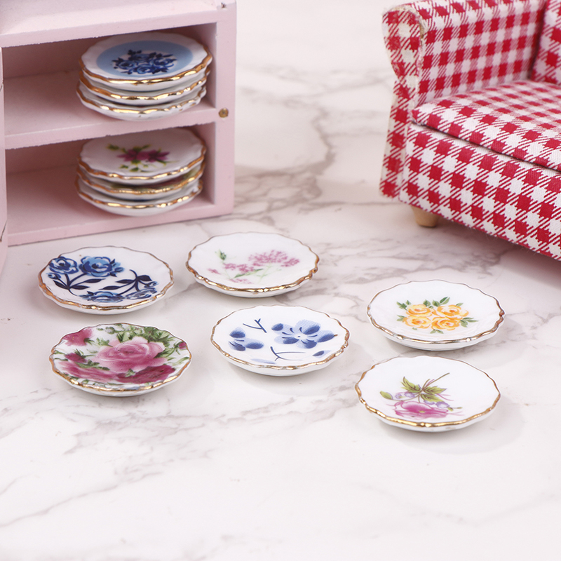 Kids Outdoor Kitchen Accessories - Dollhouse Miniature Ceramic Prato para Crianças,