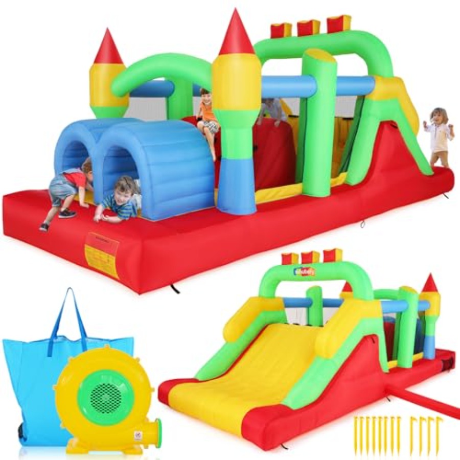 Kids Outdoor House - Pista de obstáculos inflável para quintal,