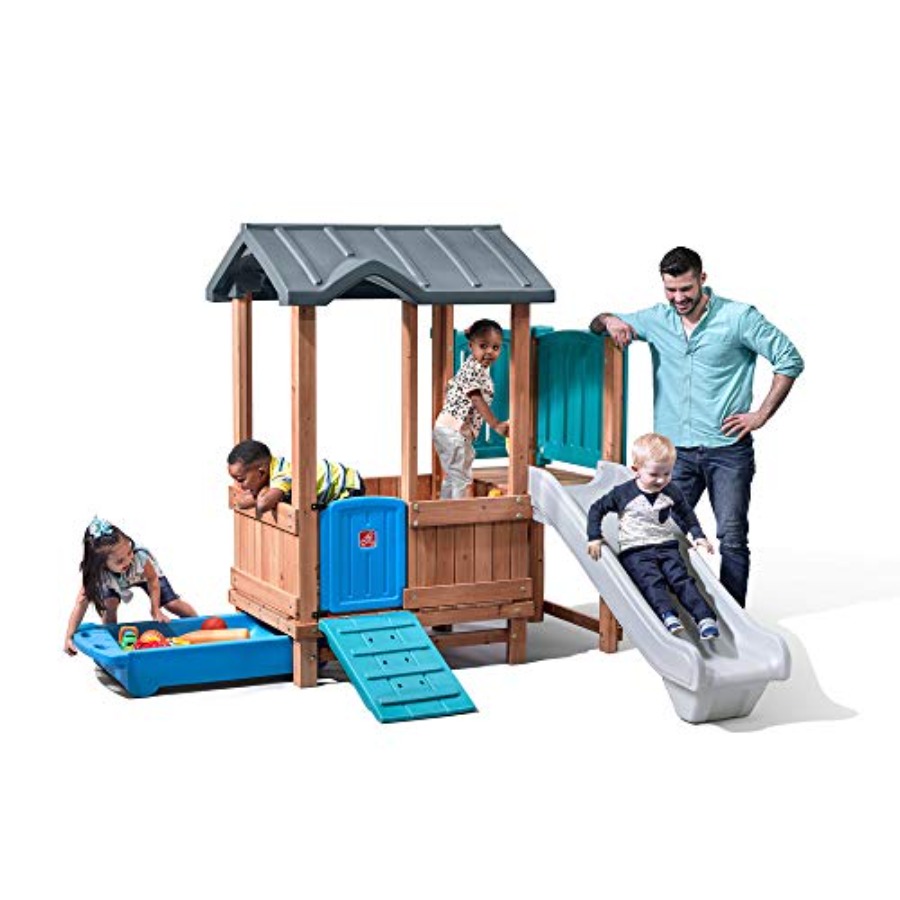 Kids Outdoor Playground - Woodland Adventure Playhouse & Slide, conjunto